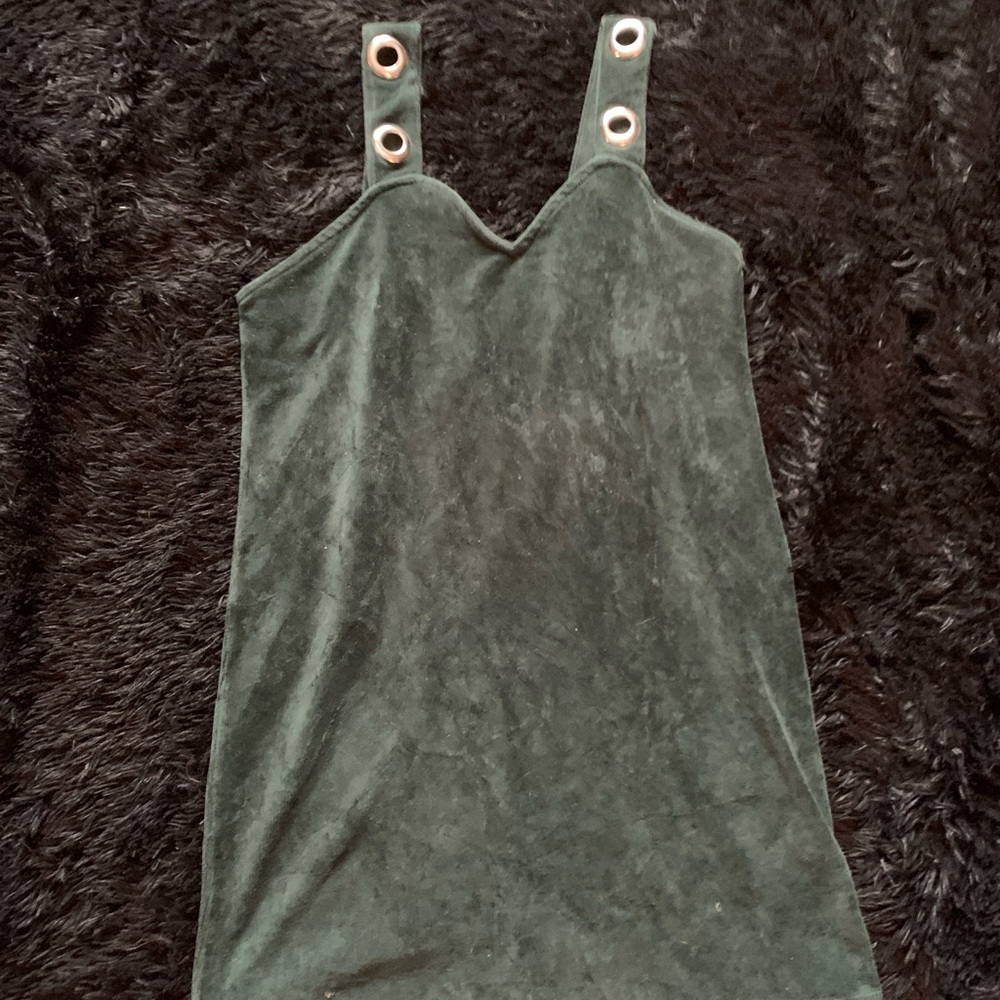 Green Velvet mini Dress with Grommet Straps